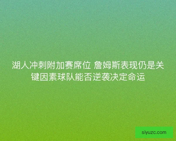 湖人冲刺附加赛席位 詹姆斯表现仍是关键因素球队能否逆袭决定命运
