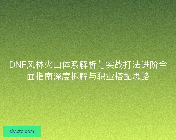 DNF风林火山体系解析与实战打法进阶全面指南深度拆解与职业搭配思路