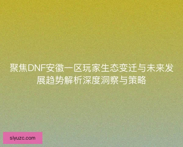 聚焦DNF安徽一区玩家生态变迁与未来发展趋势解析深度洞察与策略