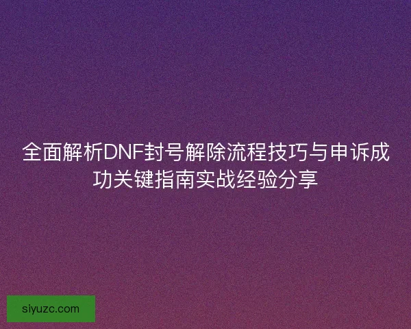 全面解析DNF封号解除流程技巧与申诉成功关键指南实战经验分享